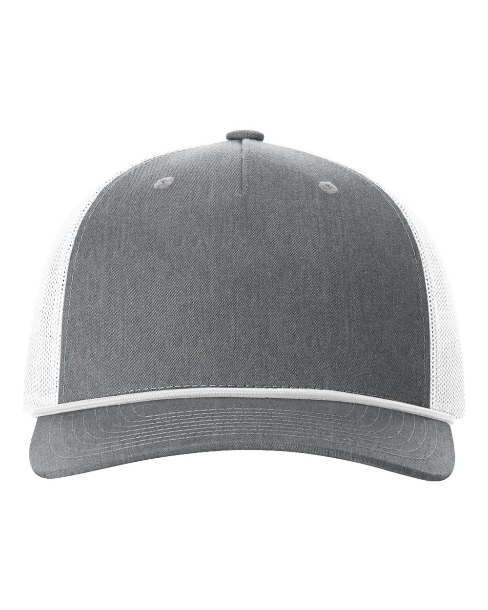 Front View of Heather Grey/ White Five-Panel Trucker with Rope Cap - 112FPR