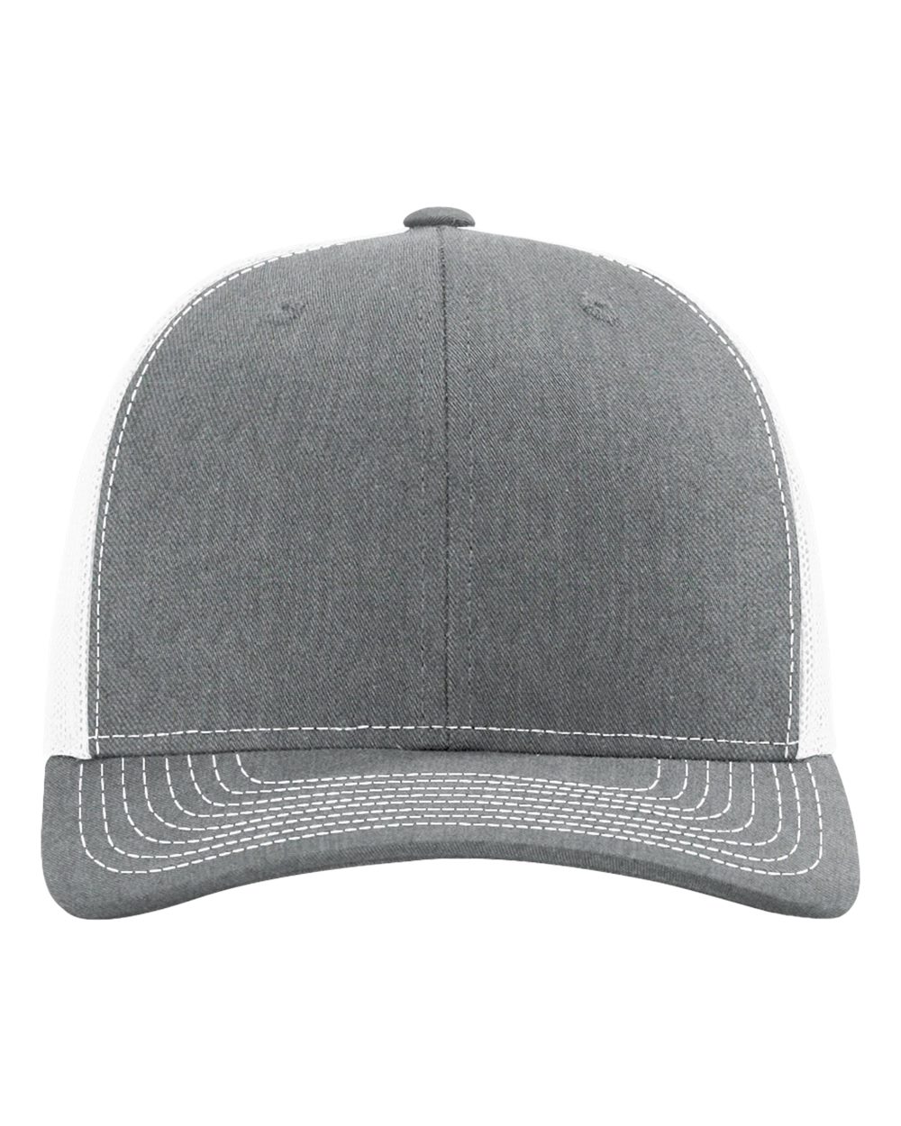 Front View of Heather Grey/ White Snapback Trucker Cap - 112