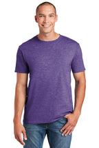 Front View of Heather Purple Gildan Softstyle T-Shirt. 64000