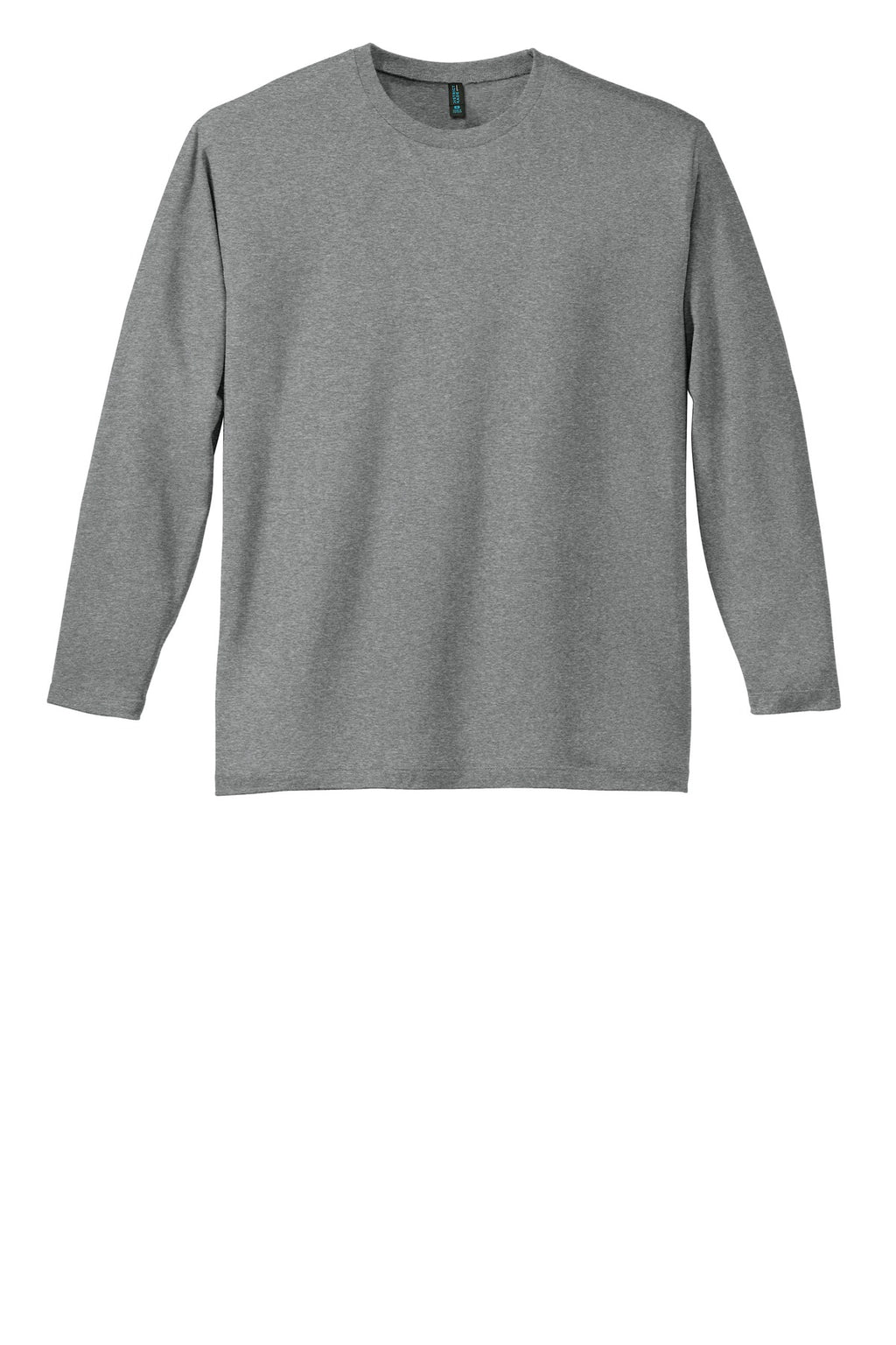 Front View of Heather Steel District Perfect Weight Long Sleeve Tee. DT105