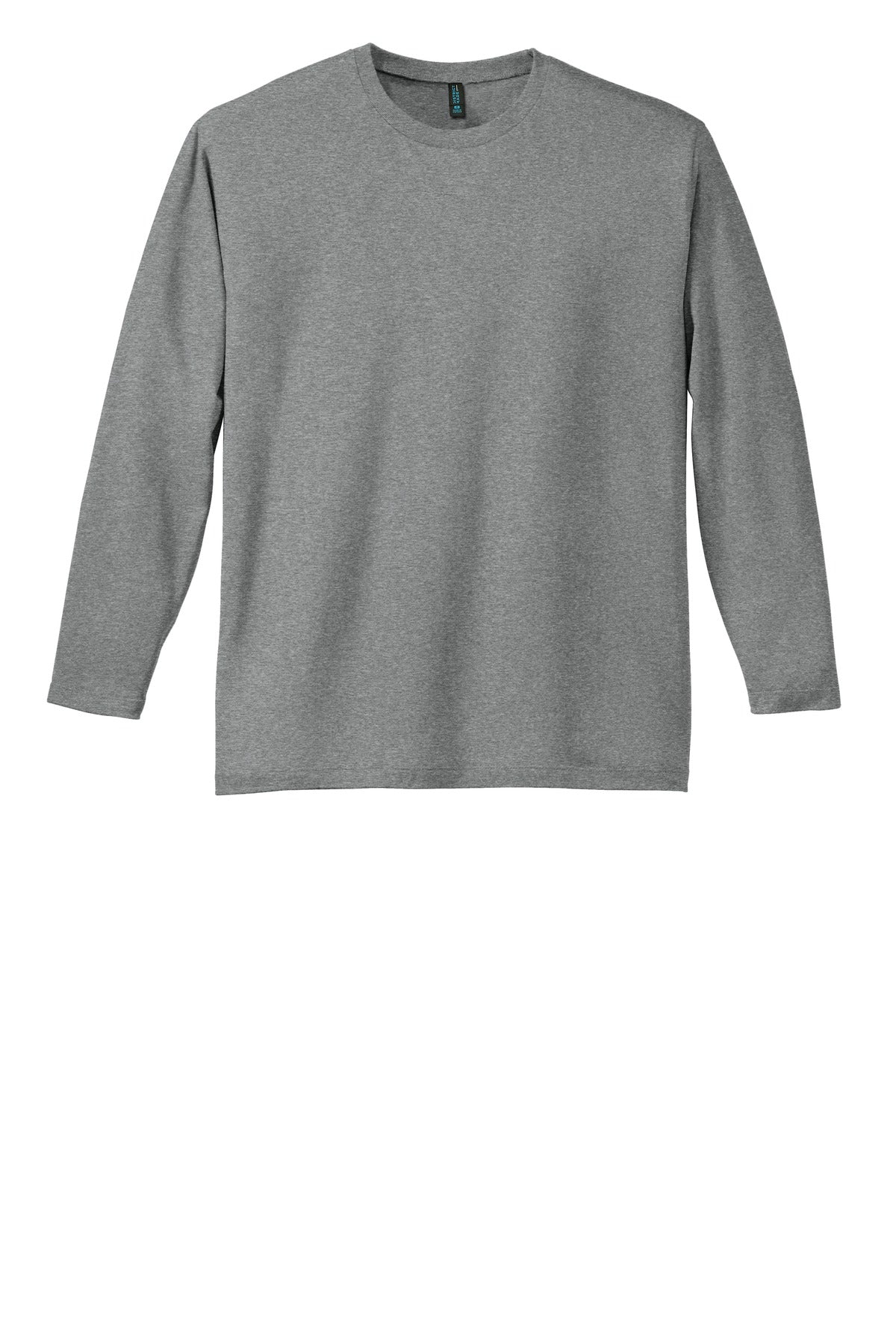 Front View of Heather Steel District Perfect Weight Long Sleeve Tee. DT105