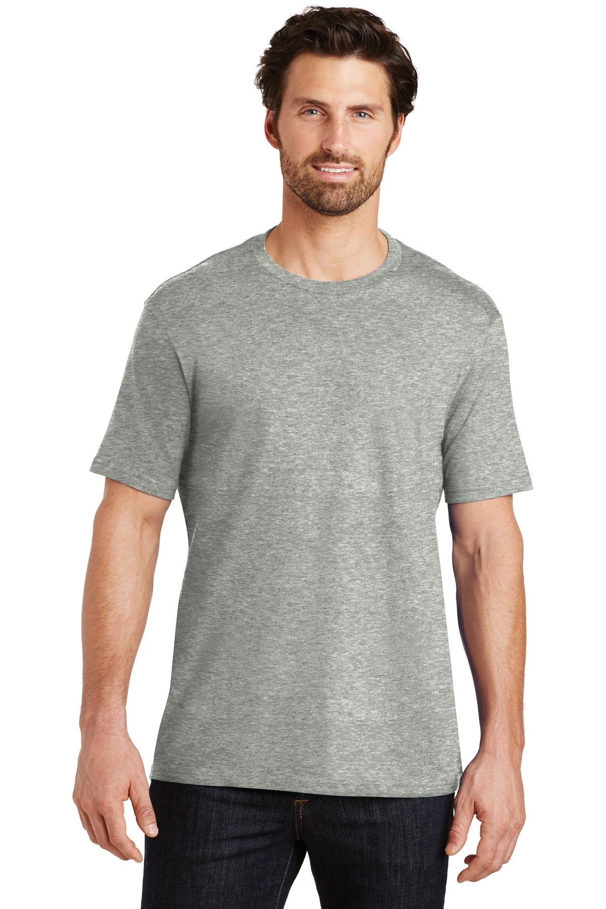 Front View of Heather Steel District Perfect Weight Tee. DT104