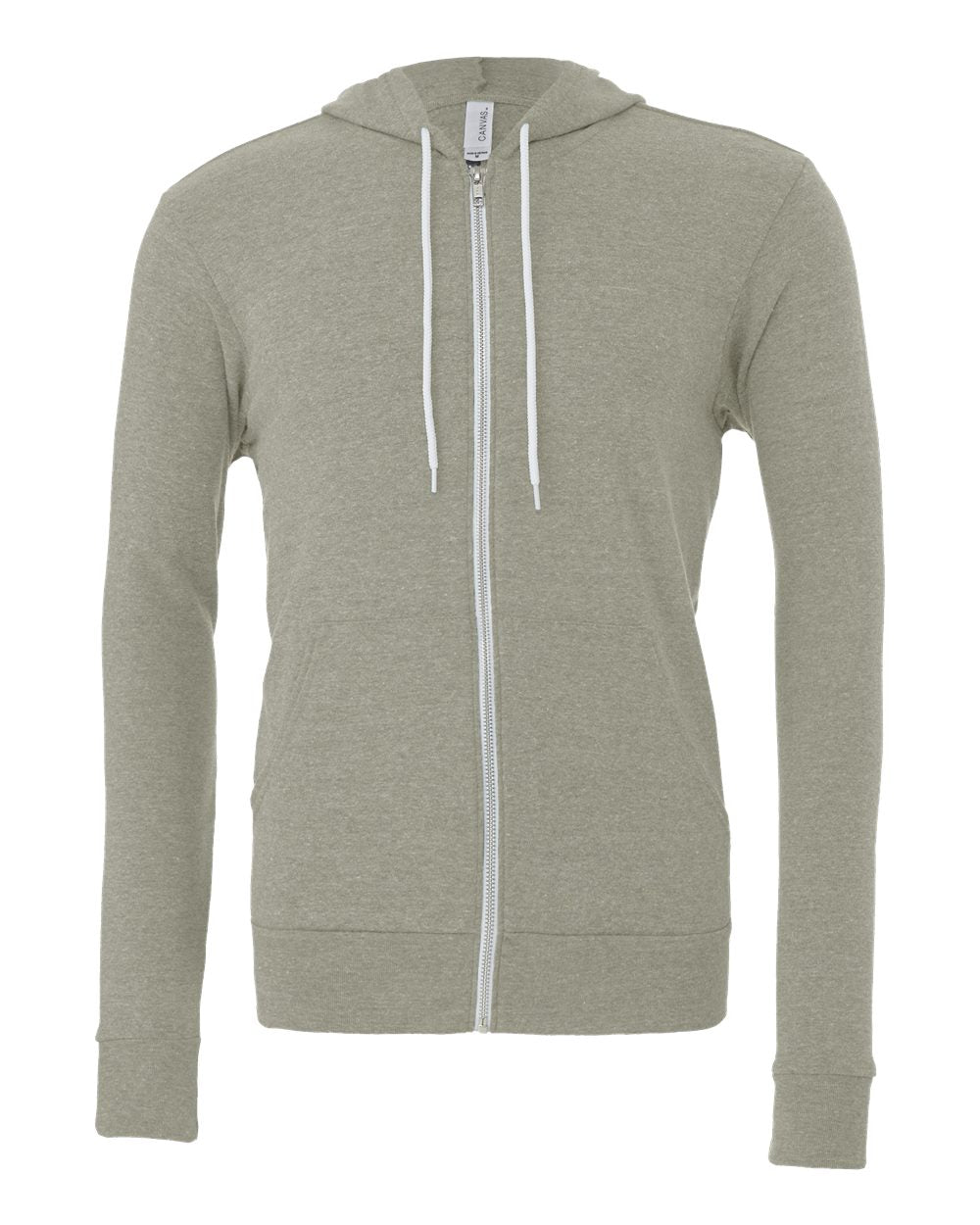 Front View of Heather Stone Sponge Fleece Full-Zip Hoodie - 3739