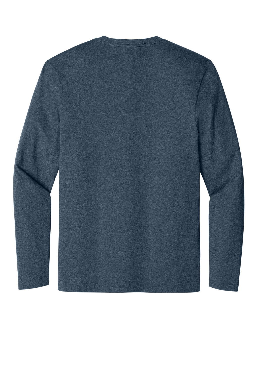 Front View of Heathered Navy District Perfect Weight Long Sleeve Tee. DT105
