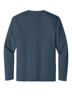 Front View of Heathered Navy District Perfect Weight Long Sleeve Tee. DT105