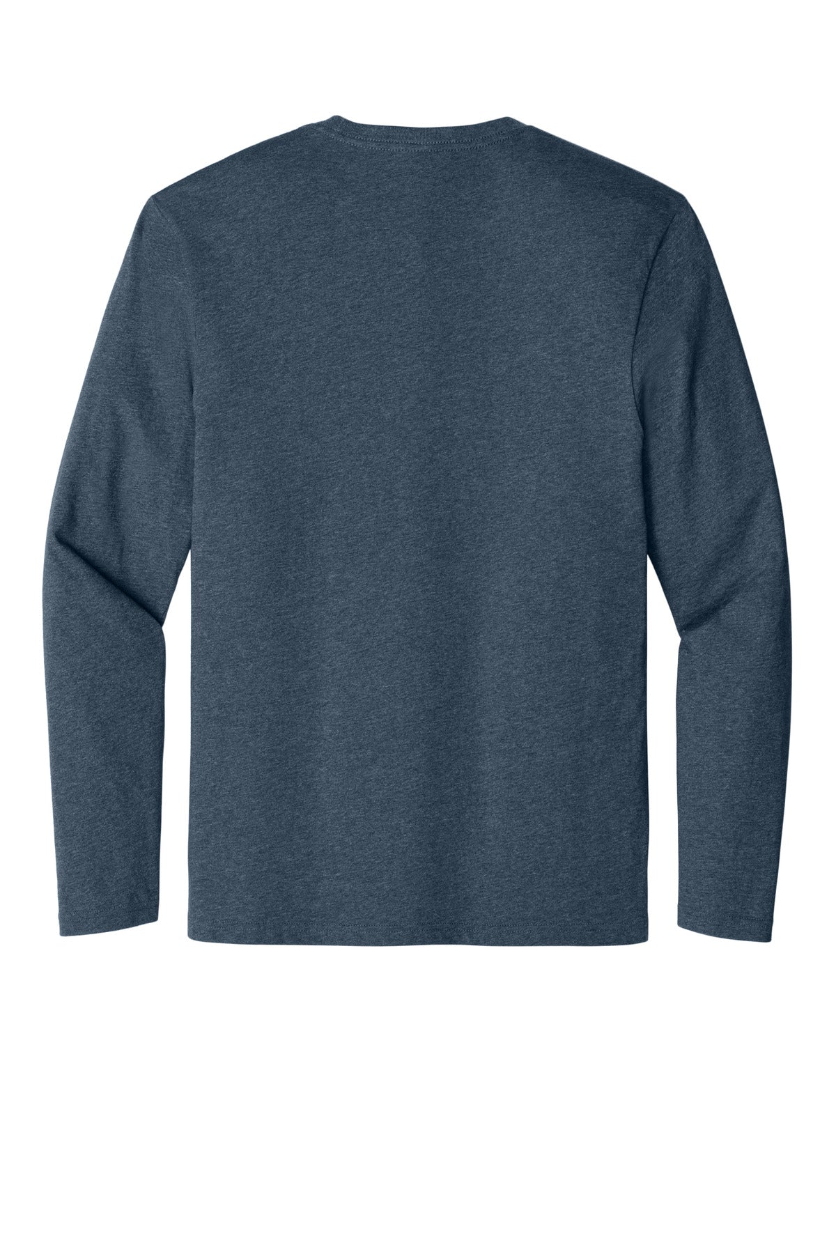 Front View of Heathered Navy District Perfect Weight Long Sleeve Tee. DT105