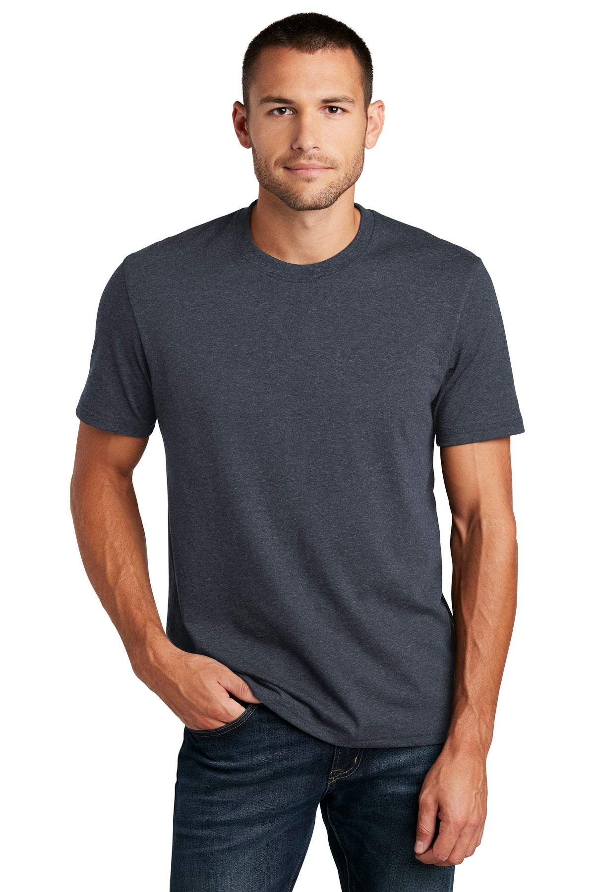 Front View of Heathered Navy District Re-Tee DT8000