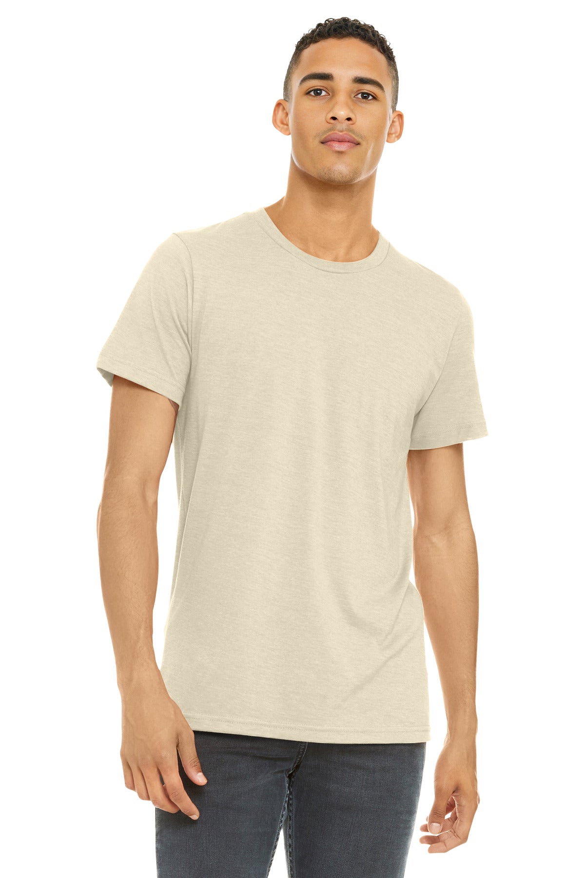 Front View of HSoftCream BELLA+CANVAS Unisex Heather CVC Short Sleeve Tee. BC3001CVC