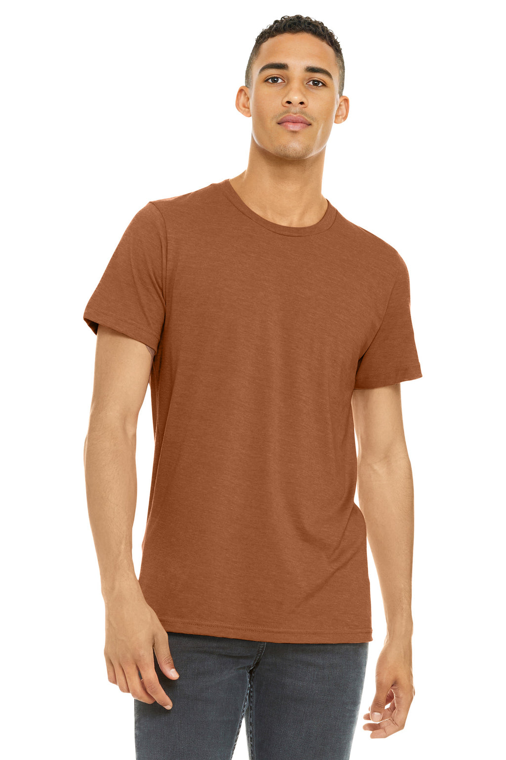 Front View of Ht Autumn BELLA+CANVAS Unisex Heather CVC Short Sleeve Tee. BC3001CVC