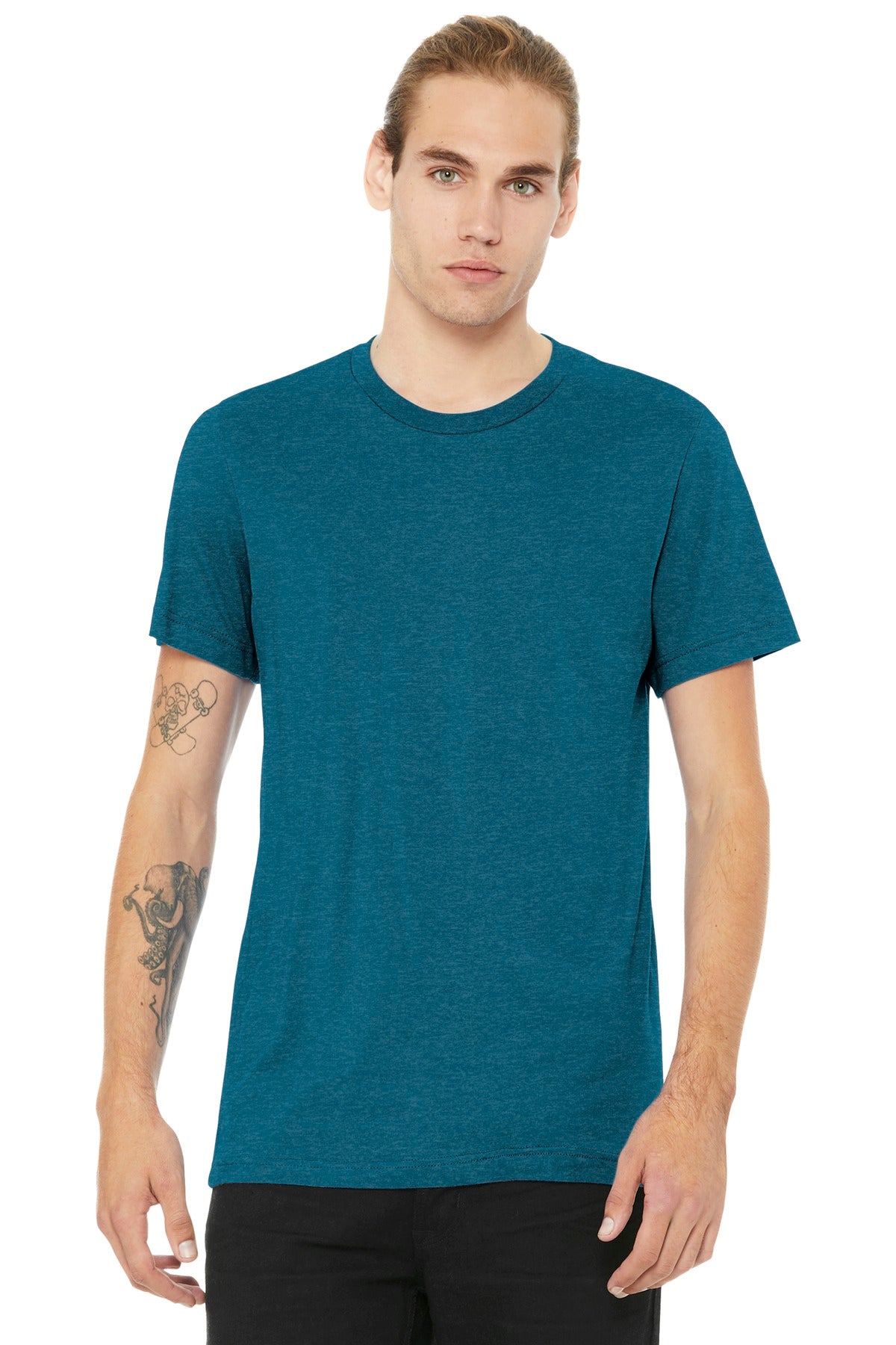 Front View of Ht Deep Teal BELLA+CANVAS Unisex Heather CVC Short Sleeve Tee. BC3001CVC