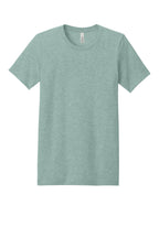 Front View of Ht Dusty Blue BELLA+CANVAS Unisex Heather CVC Short Sleeve Tee. BC3001CVC