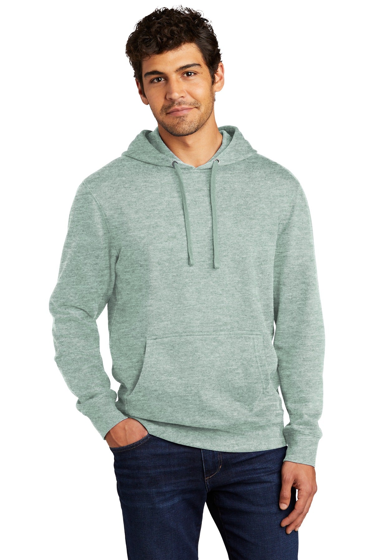 Front View of Ht Dusty Sage District V.I.T. Fleece Hoodie DT6100