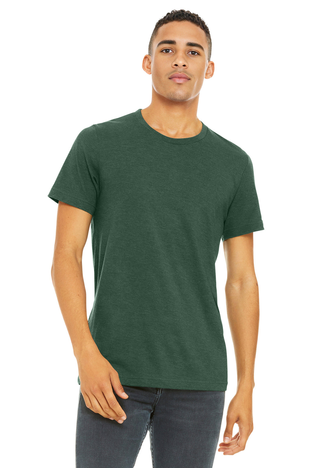 Front View of Ht Forest BELLA+CANVAS Unisex Heather CVC Short Sleeve Tee. BC3001CVC