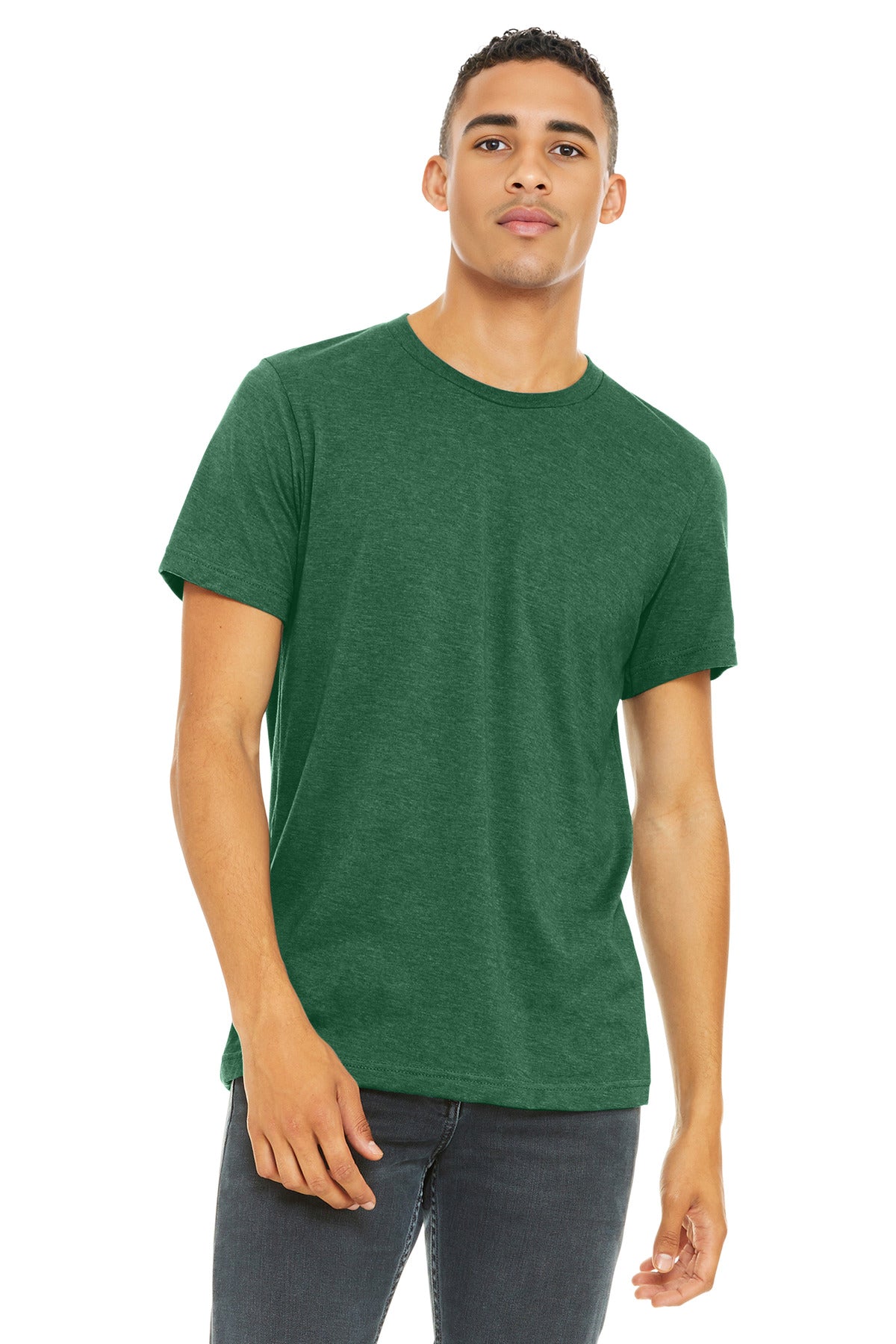 Front View of Ht Grass Green BELLA+CANVAS Unisex Heather CVC Short Sleeve Tee. BC3001CVC