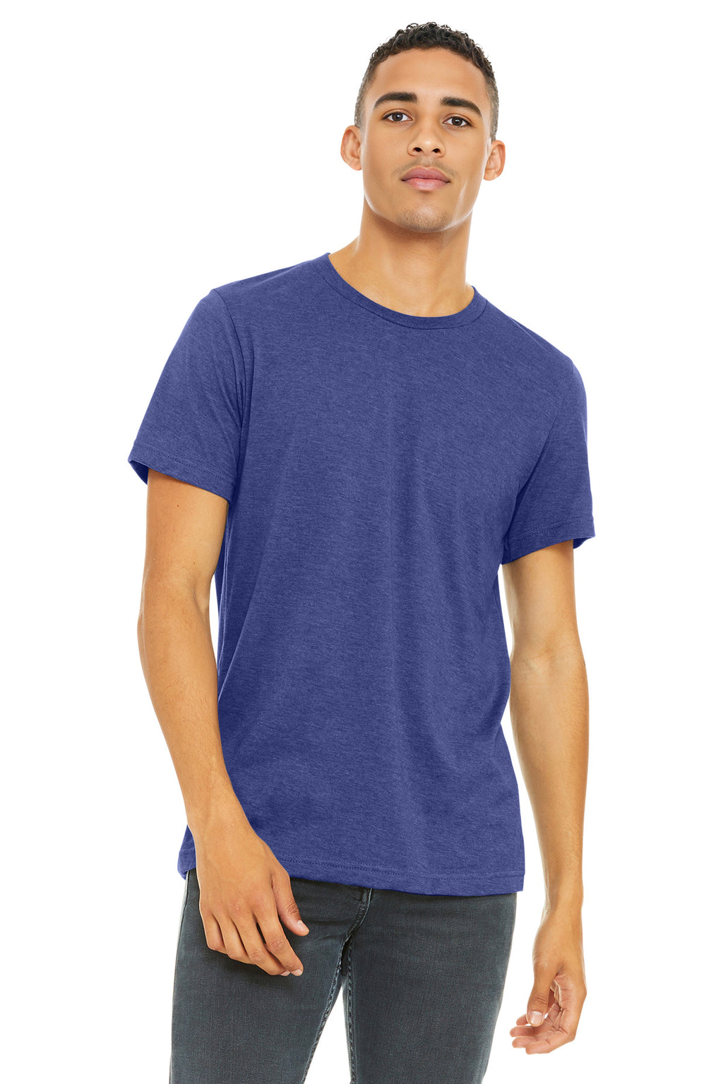 Front View of Ht Lapis BELLA+CANVAS Unisex Heather CVC Short Sleeve Tee. BC3001CVC