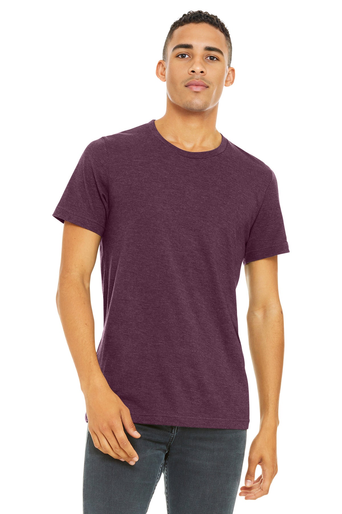 Front View of Ht Maroon BELLA+CANVAS Unisex Heather CVC Short Sleeve Tee. BC3001CVC