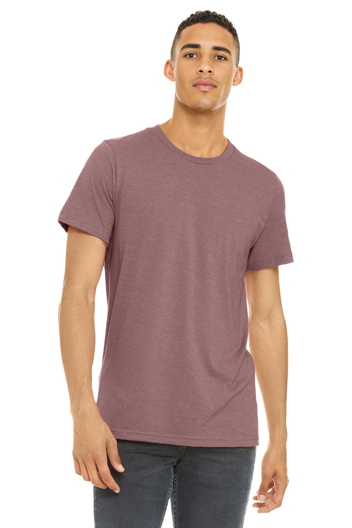 Front View of Ht Mauve BELLA+CANVAS Unisex Heather CVC Short Sleeve Tee. BC3001CVC