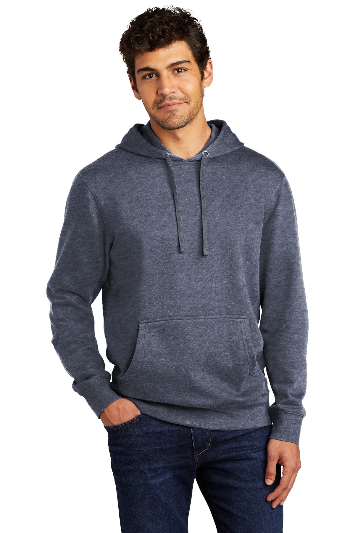 Front View of Ht Navy District V.I.T. Fleece Hoodie DT6100
