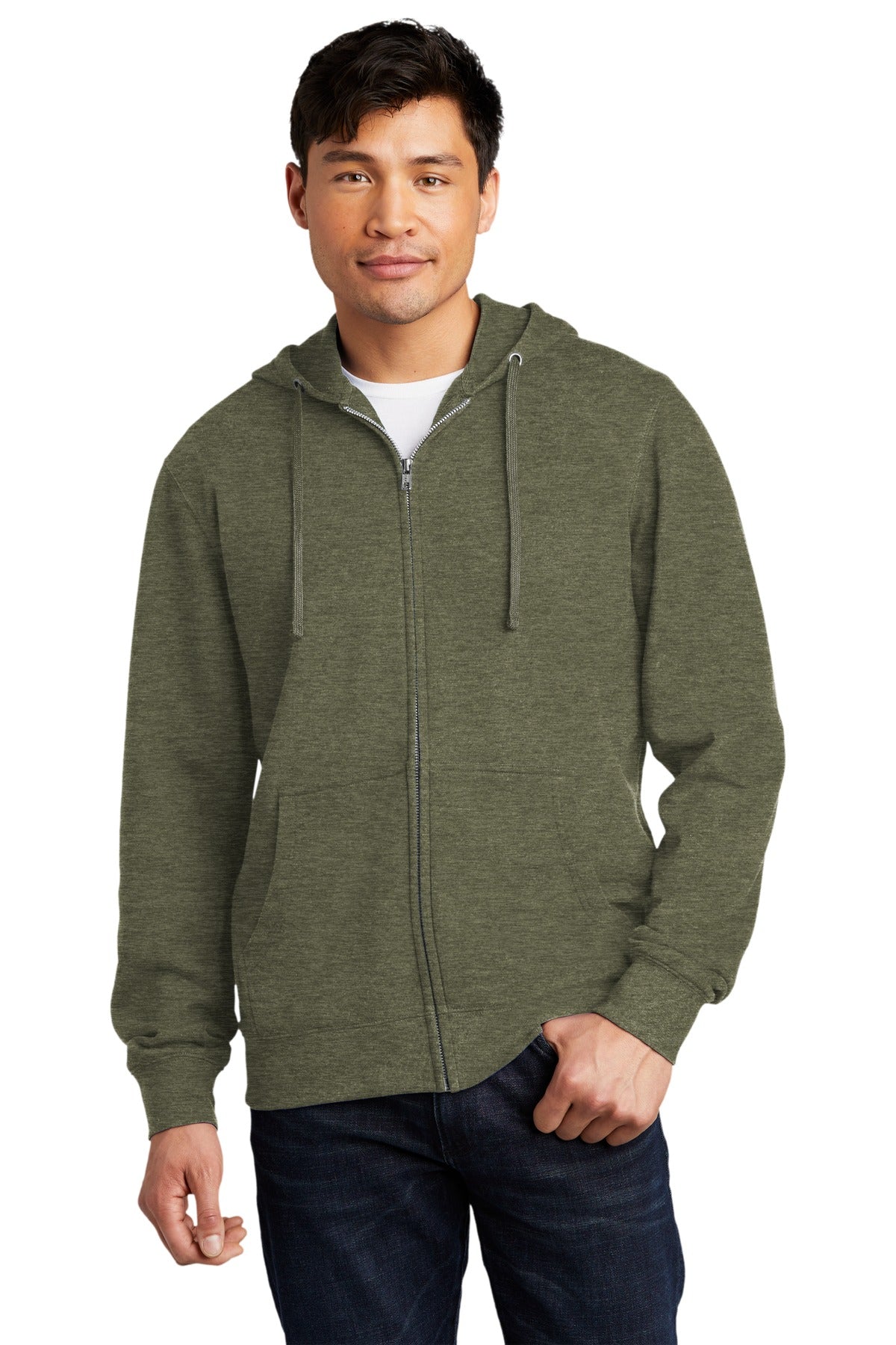 Front View of Ht Olive District V.I.T. Fleece Full-Zip Hoodie DT6102