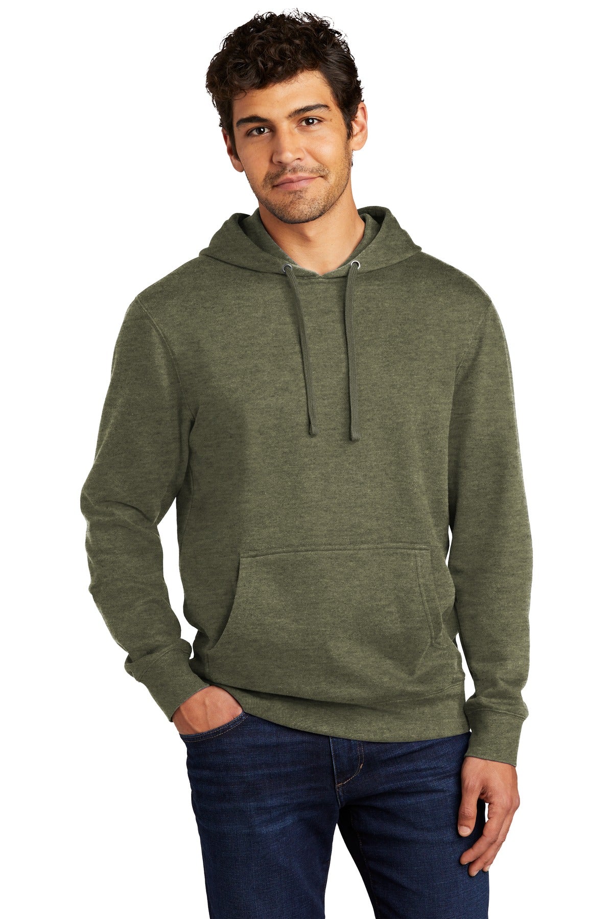 Front View of Ht Olive District V.I.T. Fleece Hoodie DT6100