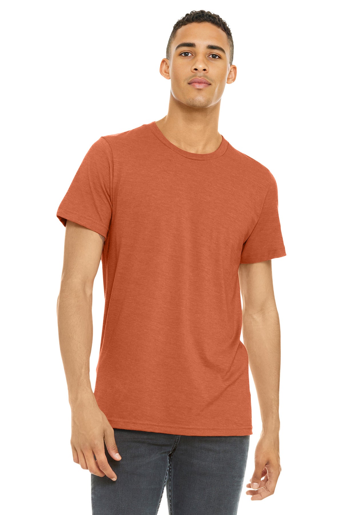 Front View of Ht Orange BELLA+CANVAS Unisex Heather CVC Short Sleeve Tee. BC3001CVC