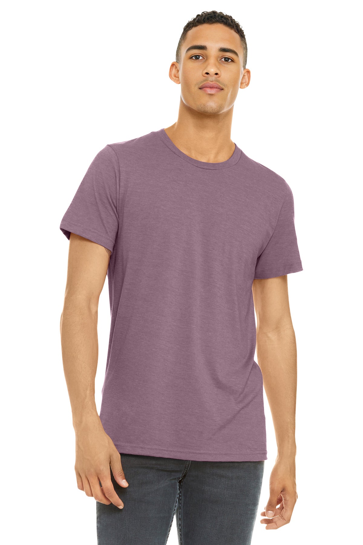 Front View of Ht Orchid BELLA+CANVAS Unisex Heather CVC Short Sleeve Tee. BC3001CVC