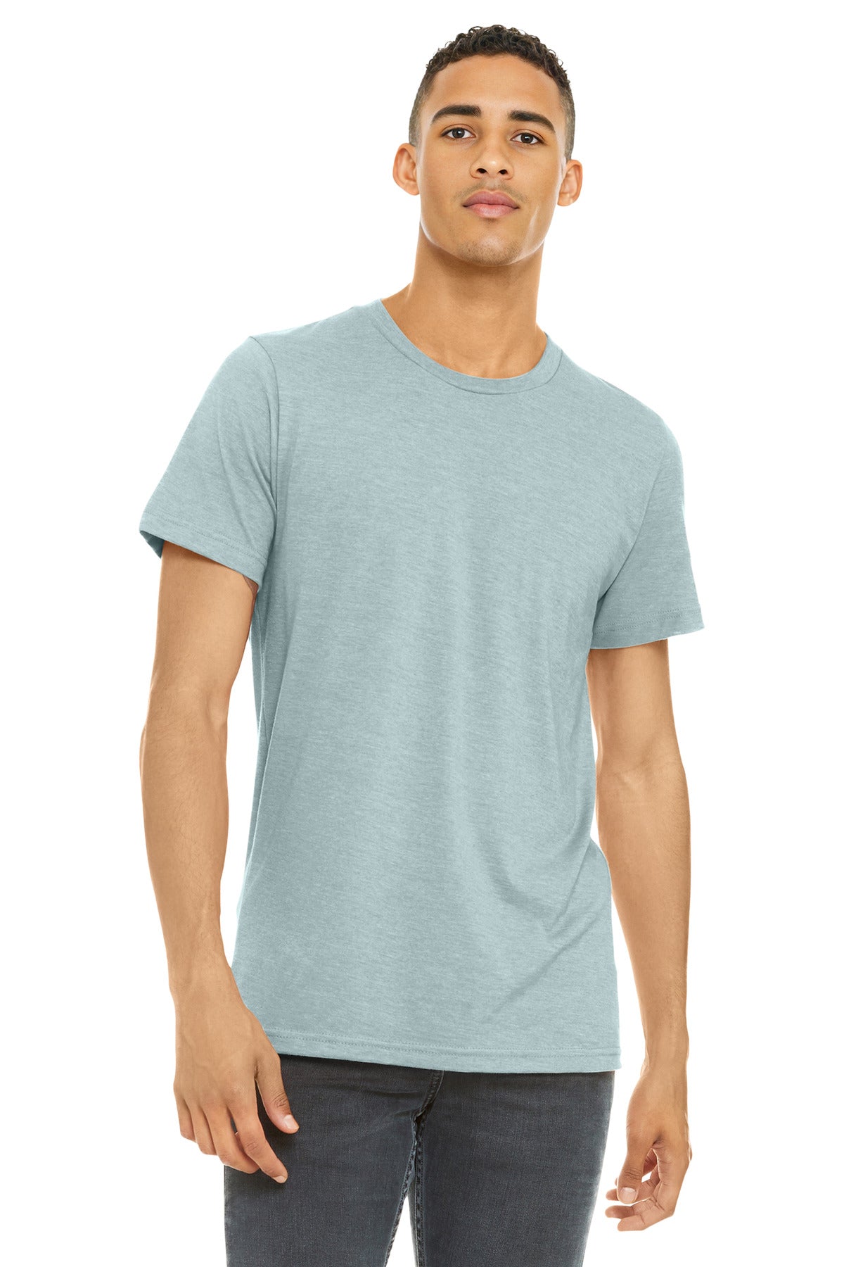 Front View of Ht Prm Ice Blu BELLA+CANVAS Unisex Heather CVC Short Sleeve Tee. BC3001CVC