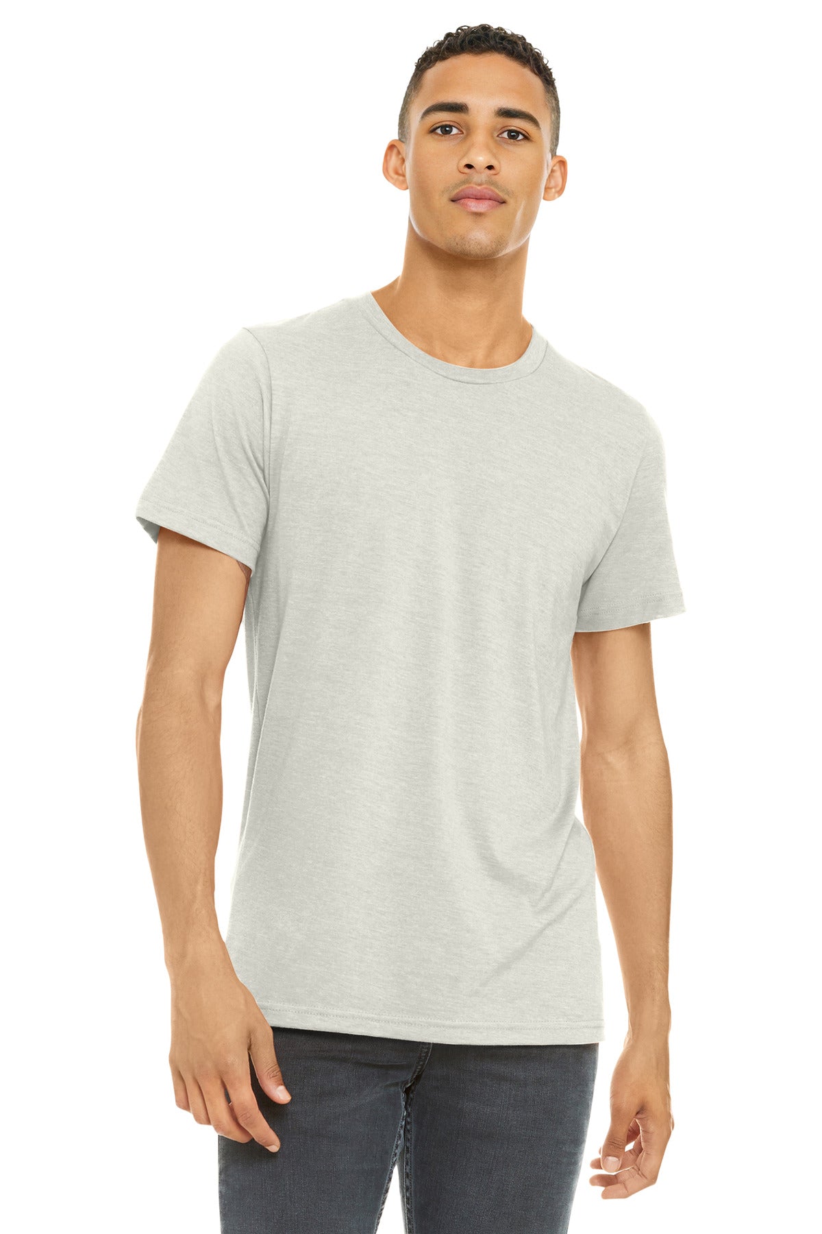 Front View of Ht Prm Natural BELLA+CANVAS Unisex Heather CVC Short Sleeve Tee. BC3001CVC
