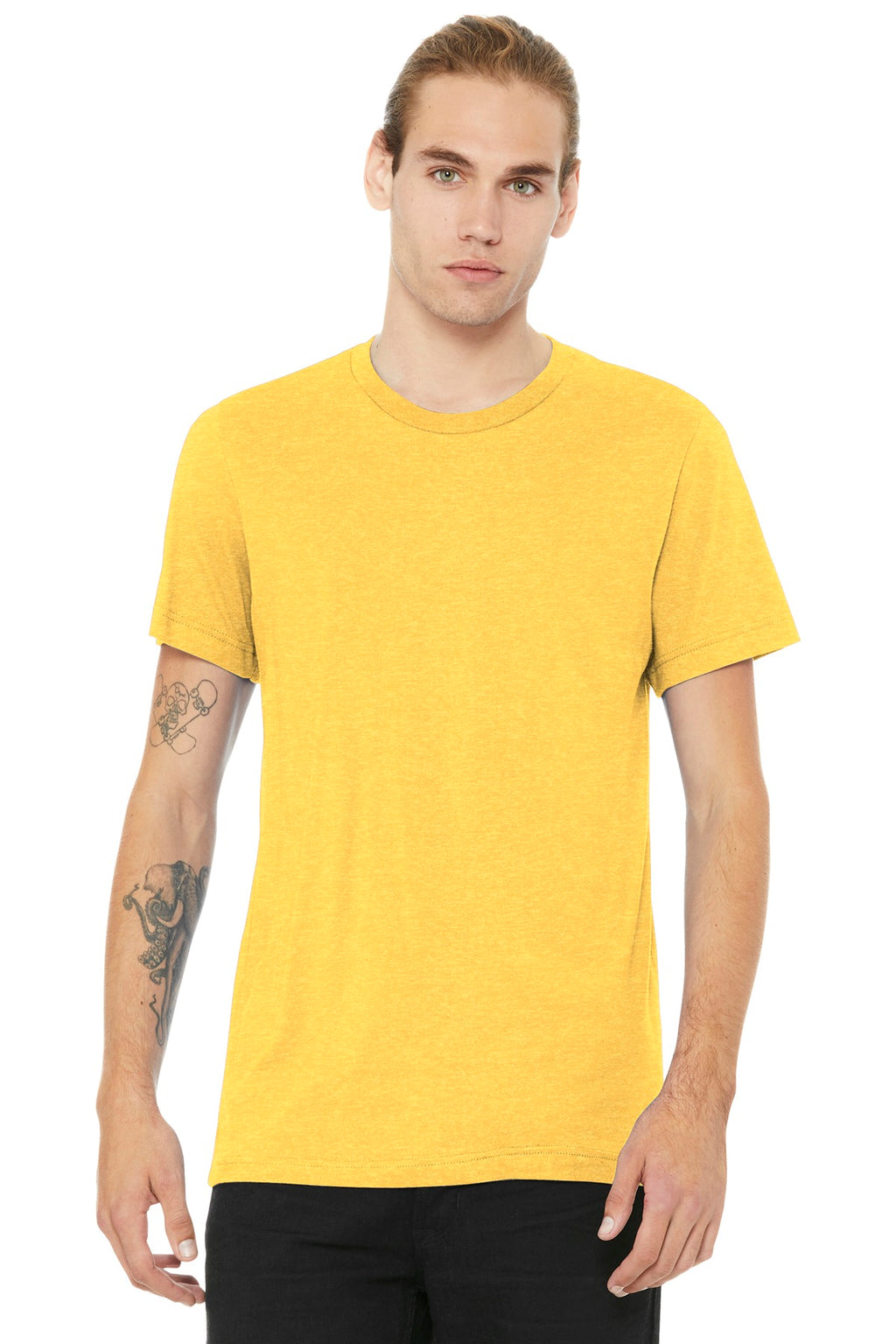 Front View of Ht Yellow Gold BELLA+CANVAS Unisex Heather CVC Short Sleeve Tee. BC3001CVC