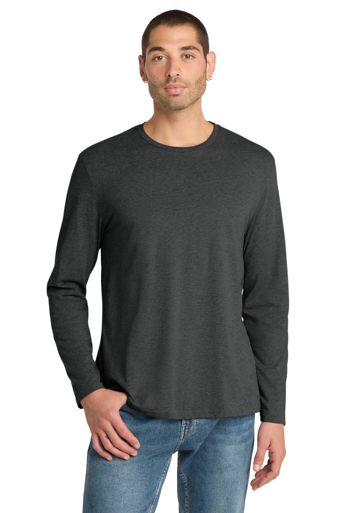 Front View of HtdChar District Perfect Weight Long Sleeve Tee. DT105