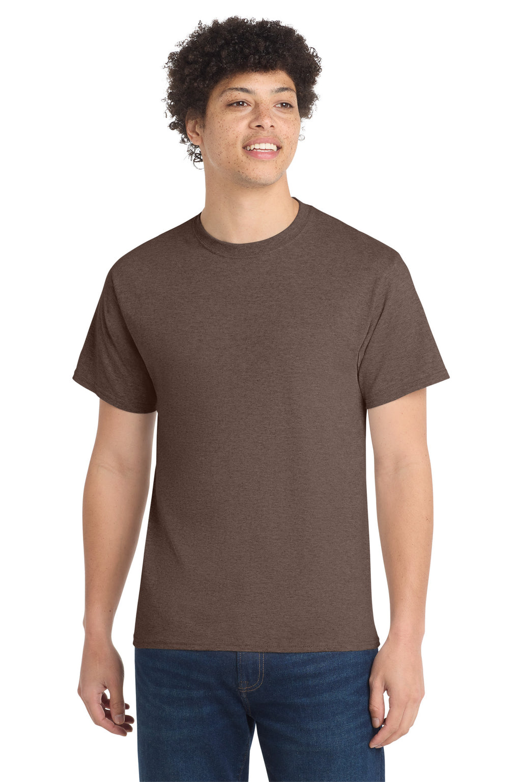 Front View of HtDkChocBr Port & Co Core Cotton Tee. PC54