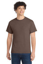 Front View of HtDkChocBr Port & Co Core Cotton Tee. PC54