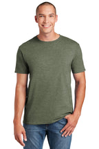 Front View of Hthr Mltry Grn Gildan Softstyle T-Shirt. 64000