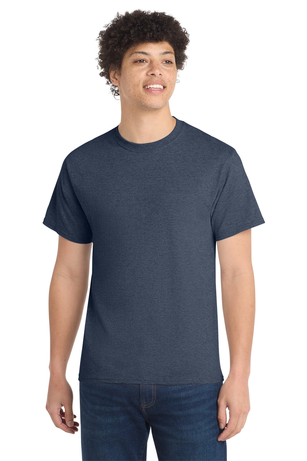 Front View of Hthr Navy Port & Co Core Cotton Tee. PC54