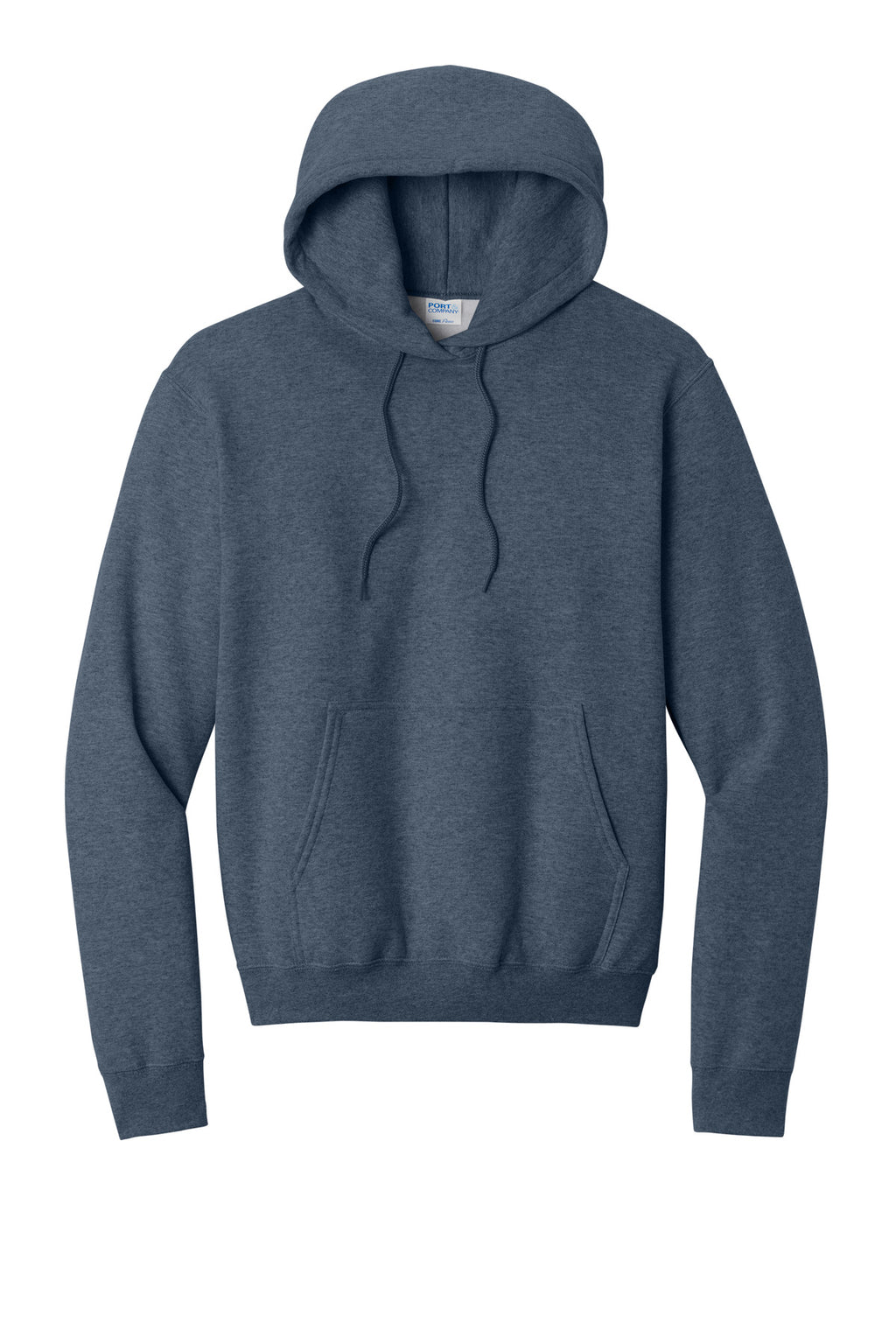 Front View of Hthr Navy Port & Co Core Fleece Pullover Hooded Sweatshirt. PC78H
