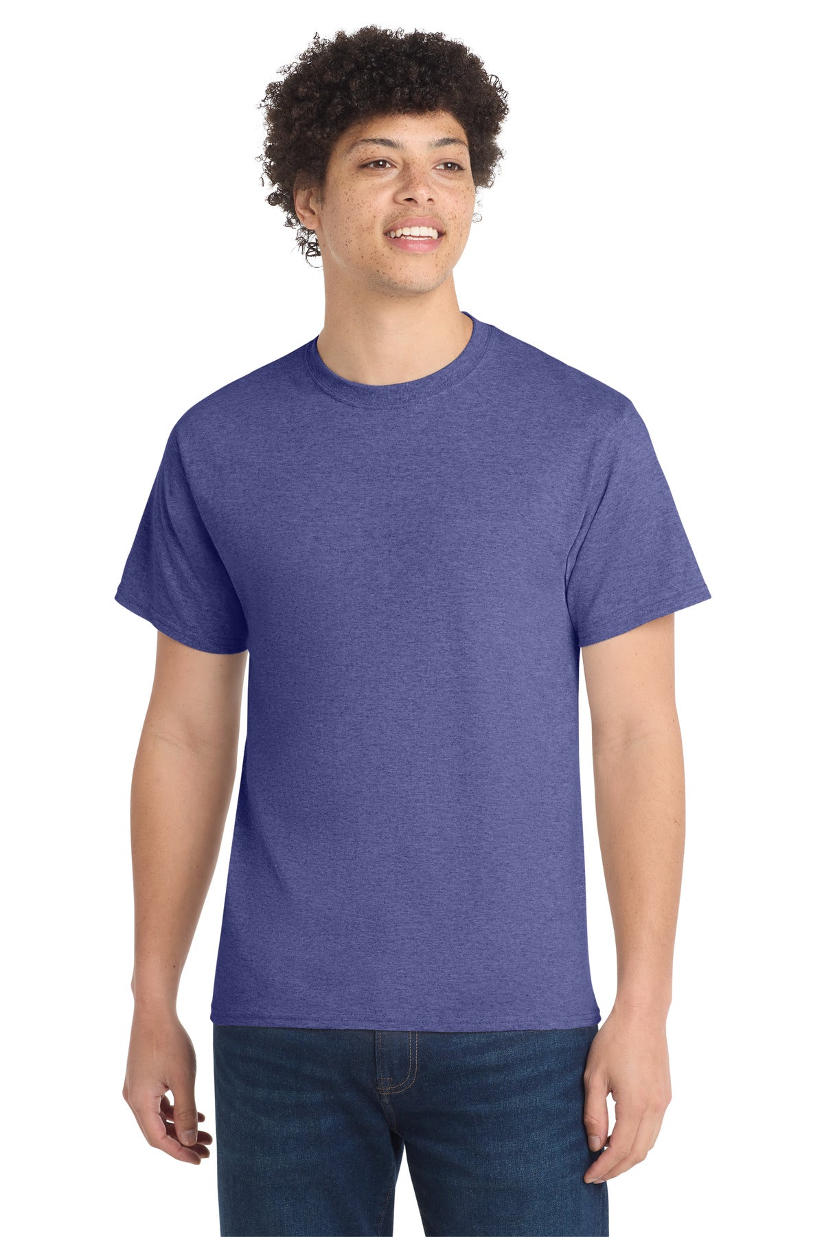 Front View of Hthr Purple Port & Co Core Cotton Tee. PC54