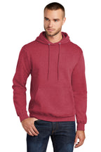 Front View of Hthr Red Port & Co Core Fleece Pullover Hooded Sweatshirt. PC78H