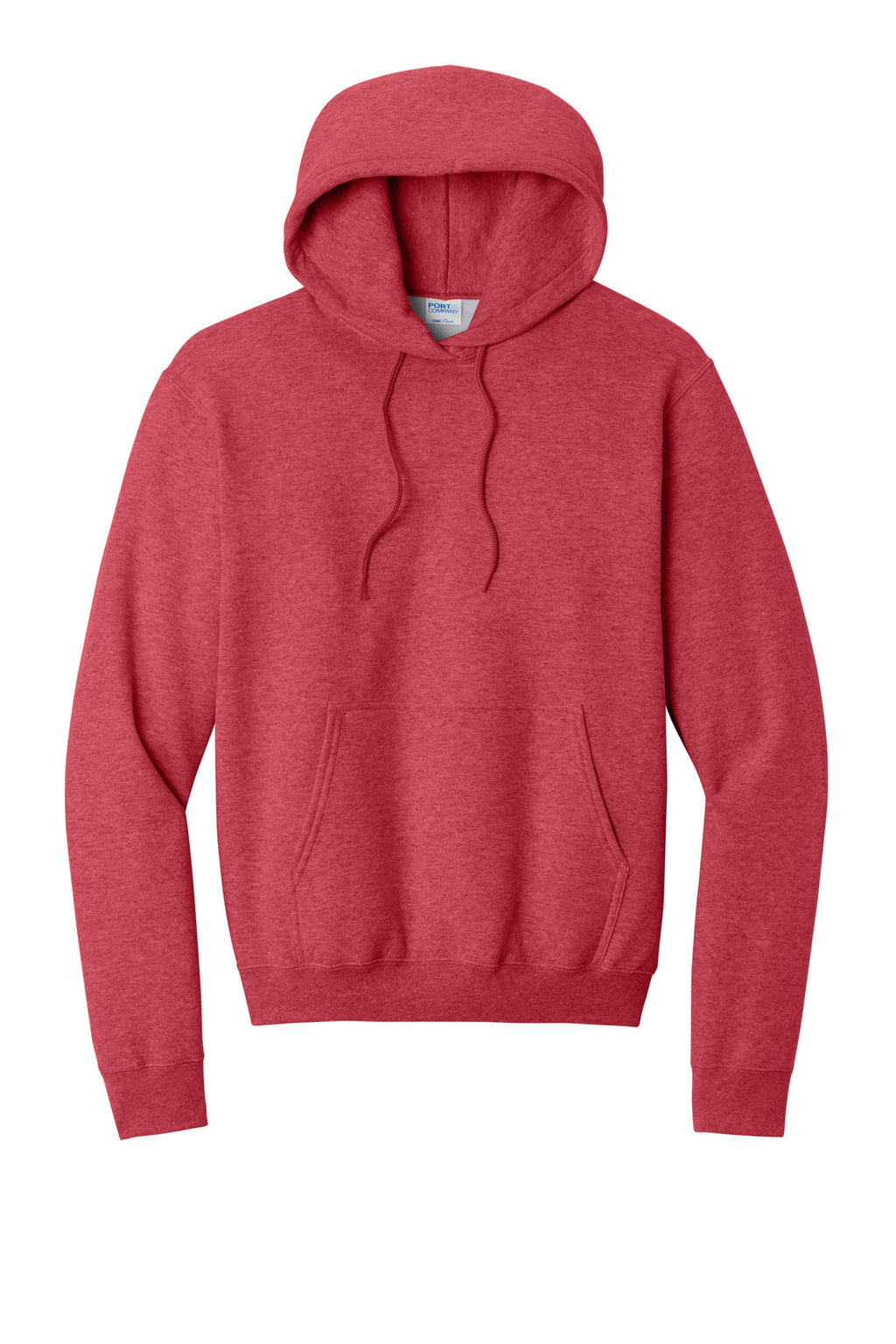 Front View of Hthr Red Port & Co Core Fleece Pullover Hooded Sweatshirt. PC78H