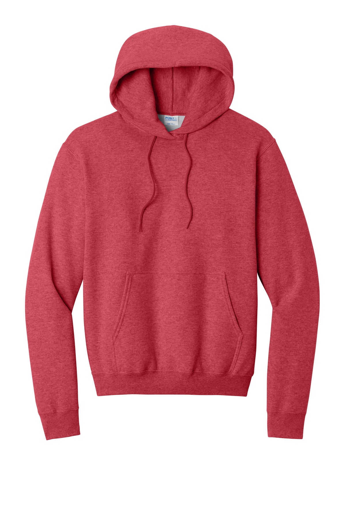 Front View of Hthr Red Port & Co Core Fleece Pullover Hooded Sweatshirt. PC78H