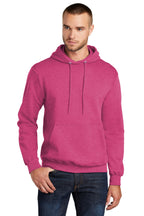 Front View of Hthr Sangria Port & Co Core Fleece Pullover Hooded Sweatshirt. PC78H