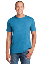 Front View of Hthr Sapphire Gildan Softstyle T-Shirt. 64000