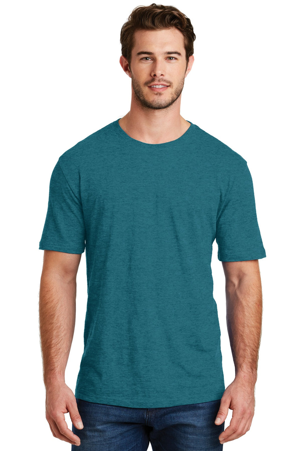 Front View of Hthr Teal District Perfect Blend CVC Tee. DM108