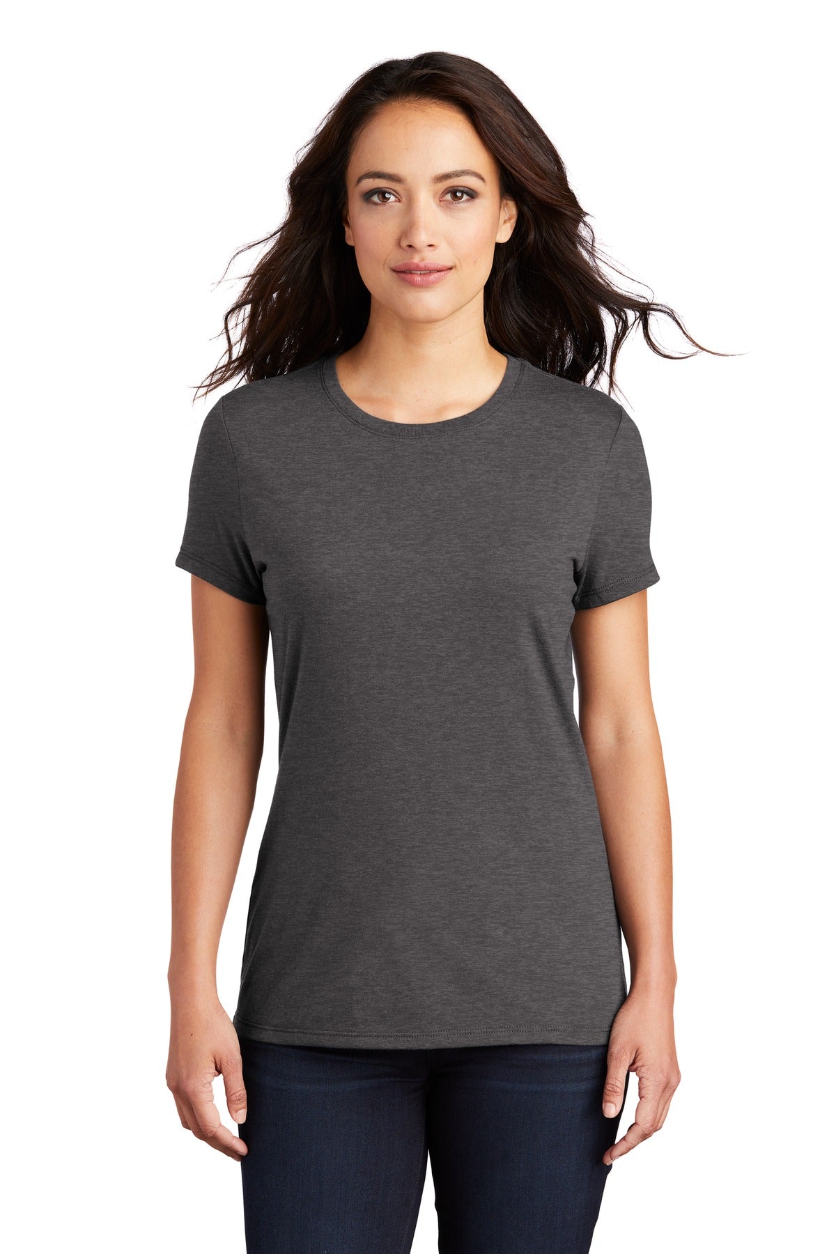 Front View of Hthrd Charcoal District Women's Perfect Tri Tee. DM130L