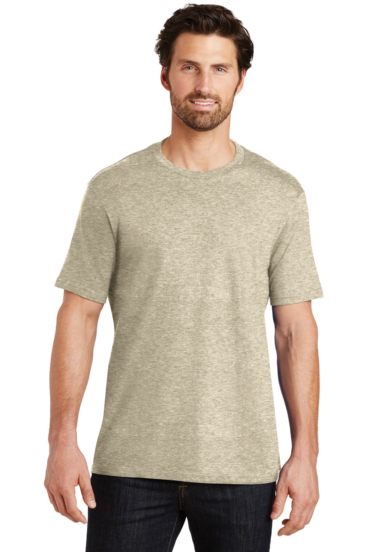 Front View of Hthrd Latte District Perfect Weight Tee. DT104