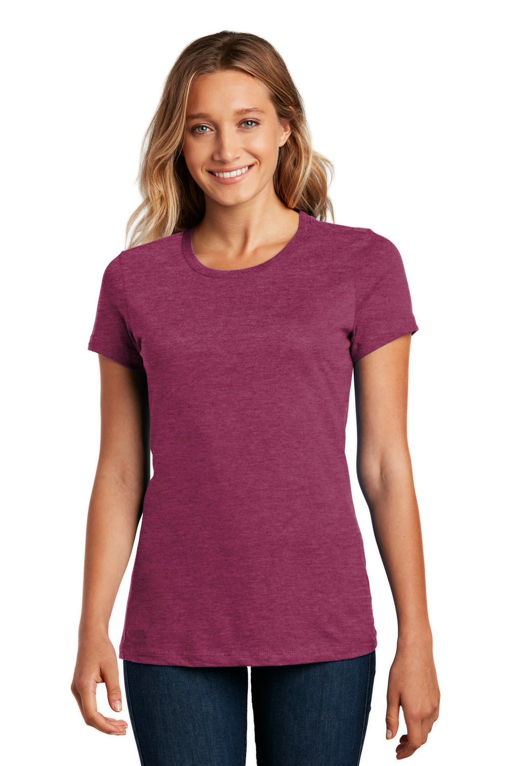 Front View of Hthrd Loganbry District Women's Perfect Weight Tee. DM104L