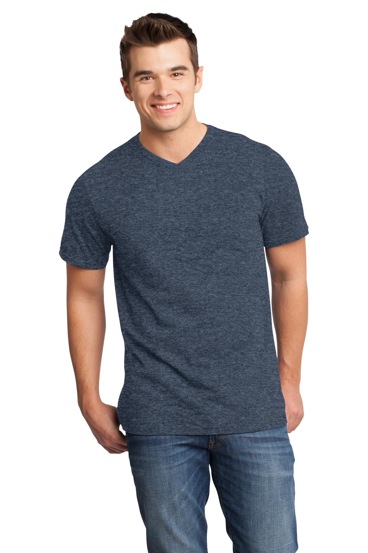 Front View of Hthrd Navy District Very Important Tee V-Neck. DT6500
