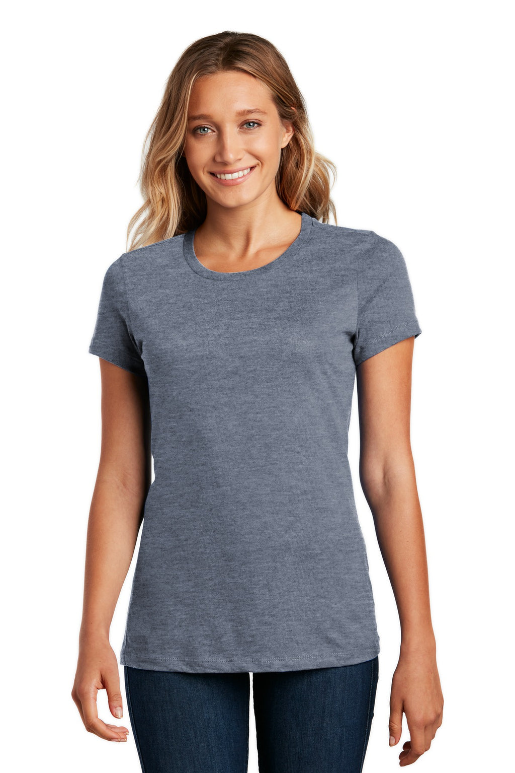 Front View of Hthrd Navy District Women's Perfect Weight Tee. DM104L