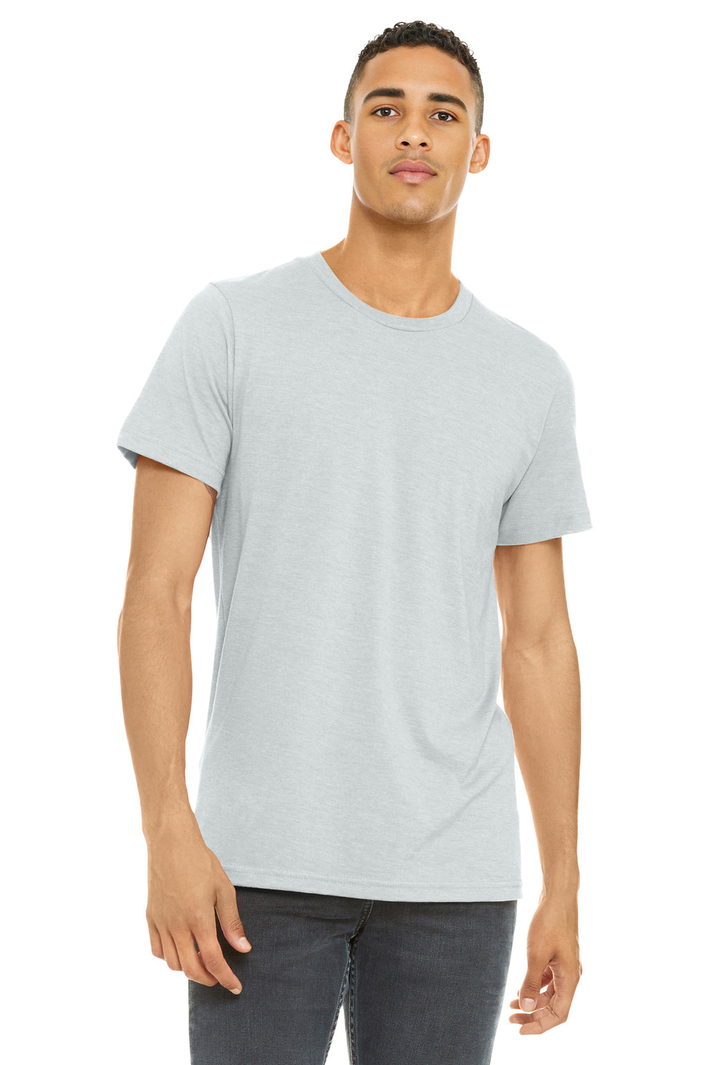 Front View of HthrSilver BELLA+CANVAS Unisex Heather CVC Short Sleeve Tee. BC3001CVC