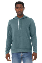 Front View of HthrSlate BELLA+CANVAS Unisex Sponge Fleece Pullover Hoodie. BC3719