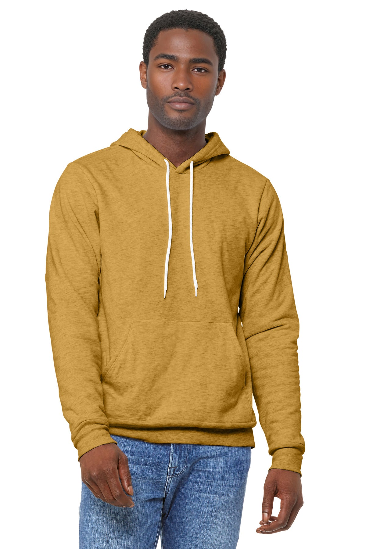 Front View of HtMustard BELLA+CANVAS Unisex Sponge Fleece Pullover Hoodie. BC3719